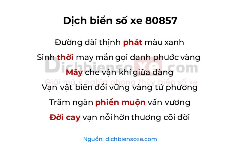 Dịch thơ biển số 80857