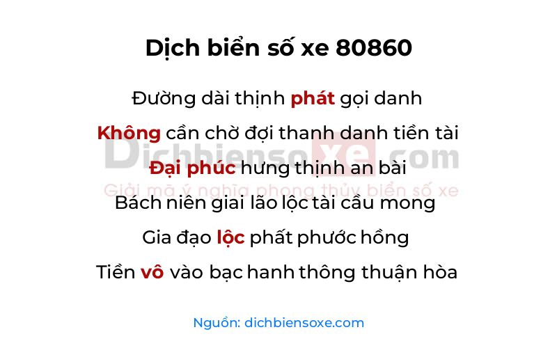 Dịch thơ biển số 80860