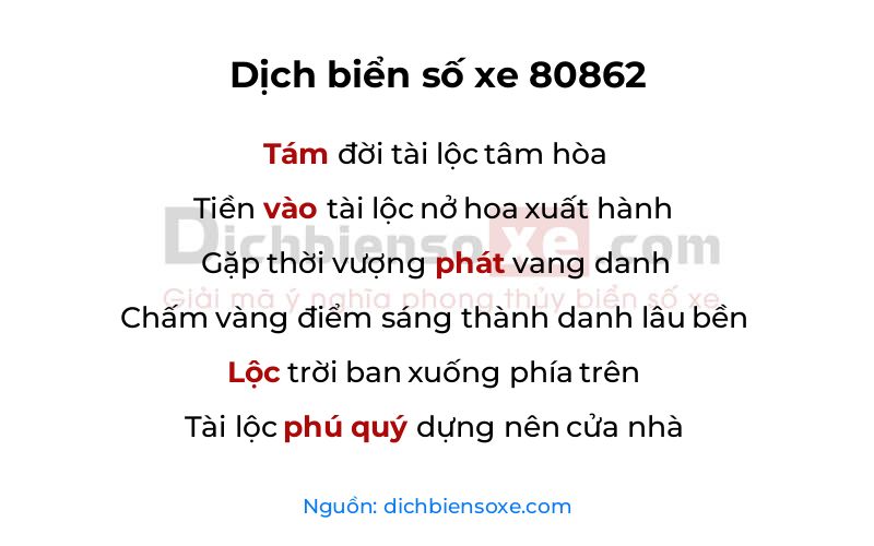 Dịch thơ biển số 80862