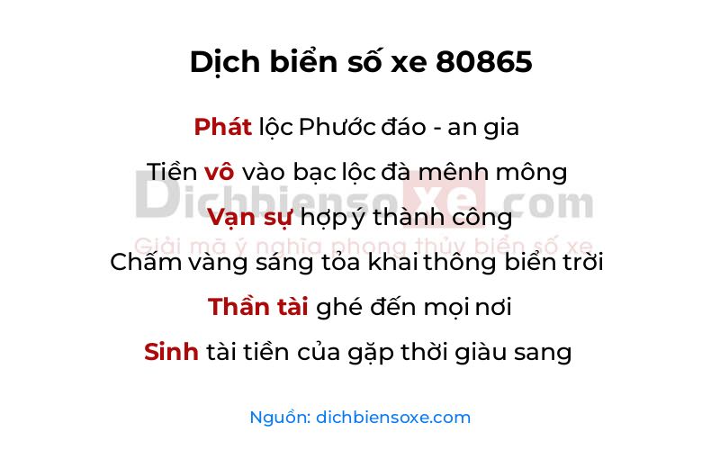 Dịch thơ biển số 80865