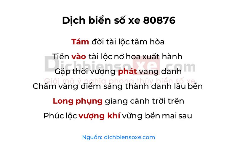 Dịch thơ biển số 80876