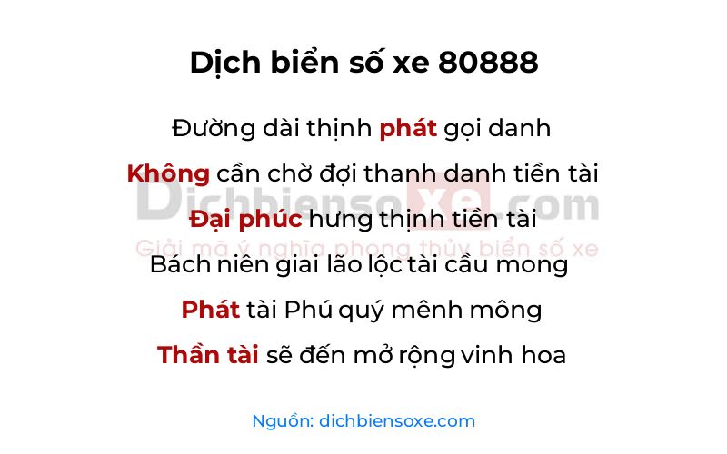Dịch thơ biển số 80888