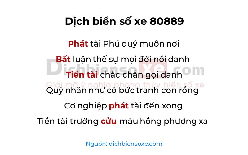 Dịch thơ biển số 80889