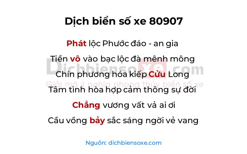 Dịch thơ biển số 80907