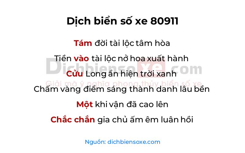 Dịch thơ biển số 80911