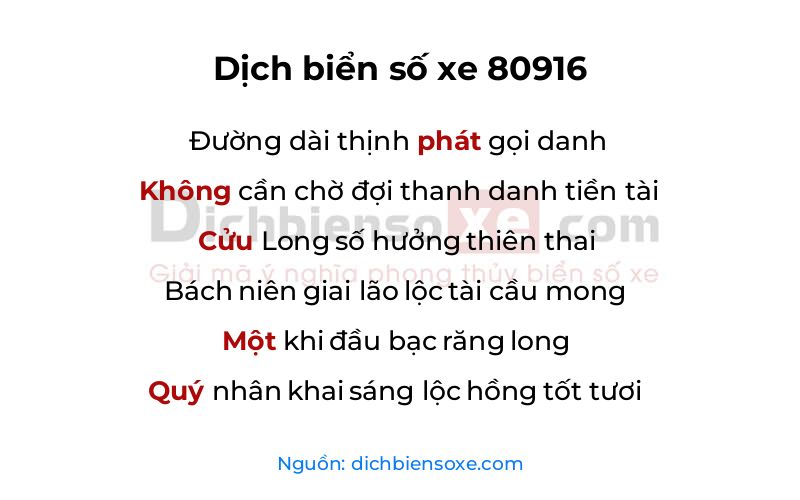 Dịch thơ biển số 80916