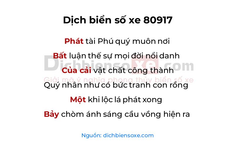 Dịch thơ biển số 80917