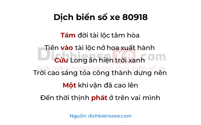 Dịch thơ biển số 80918