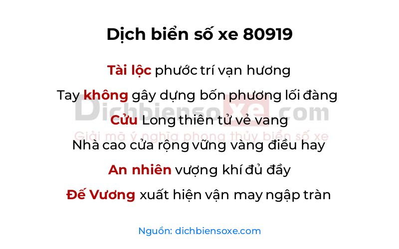 Dịch thơ biển số 80919