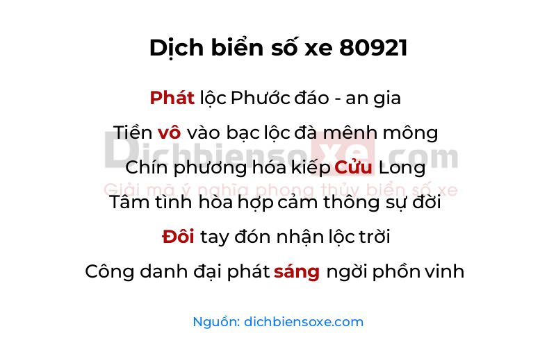 Dịch thơ biển số 80921