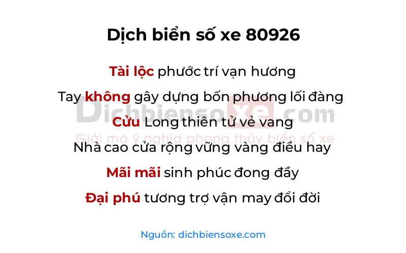 Dịch thơ biển số 80926