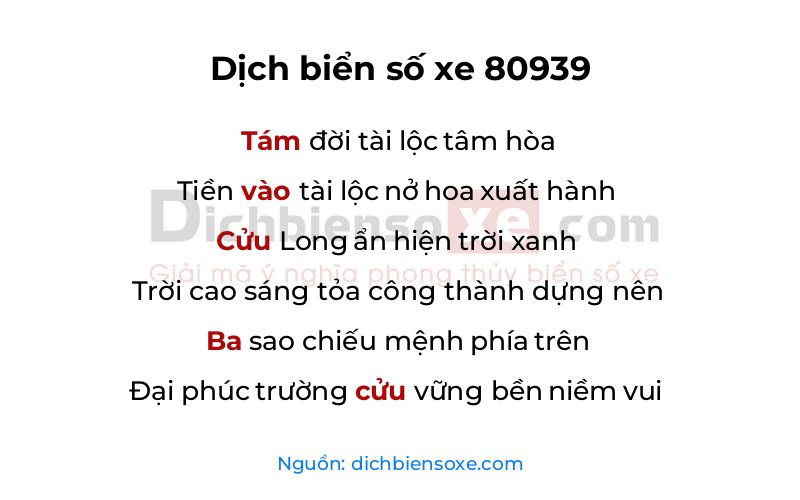 Dịch thơ biển số 80939