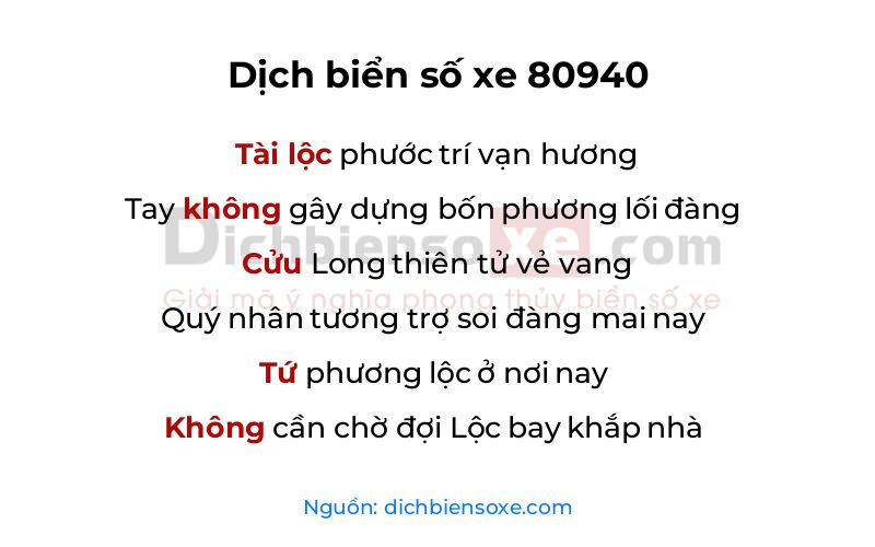 Dịch thơ biển số 80940