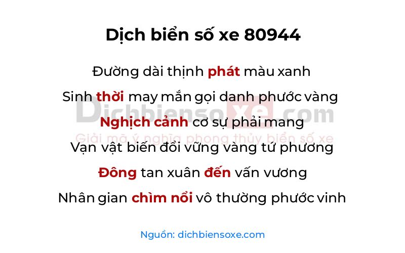 Dịch thơ biển số 80944