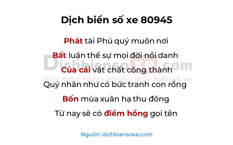 Dịch thơ biển số 80945