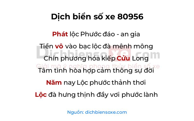 Dịch thơ biển số 80956