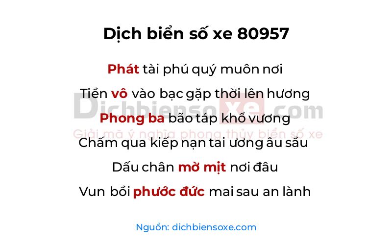 Dịch thơ biển số 80957