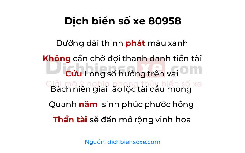 Dịch thơ biển số 80958