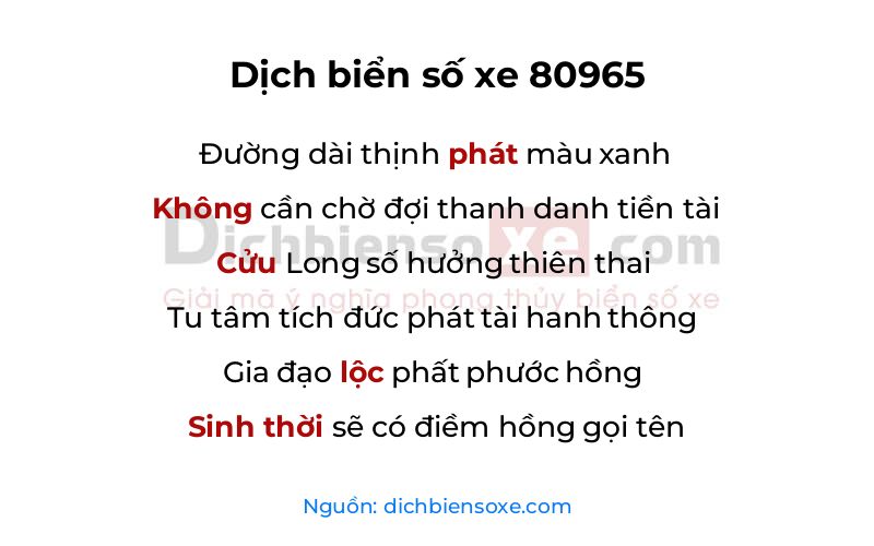 Dịch thơ biển số 80965
