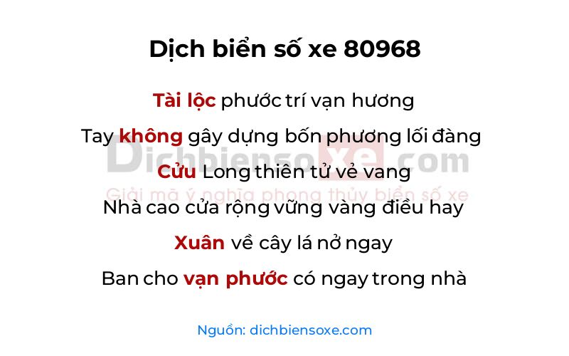 Dịch thơ biển số 80968