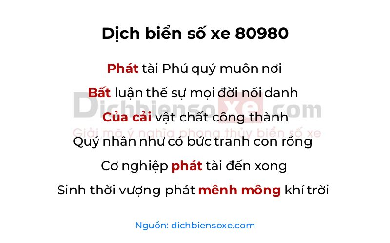 Dịch thơ biển số 80980