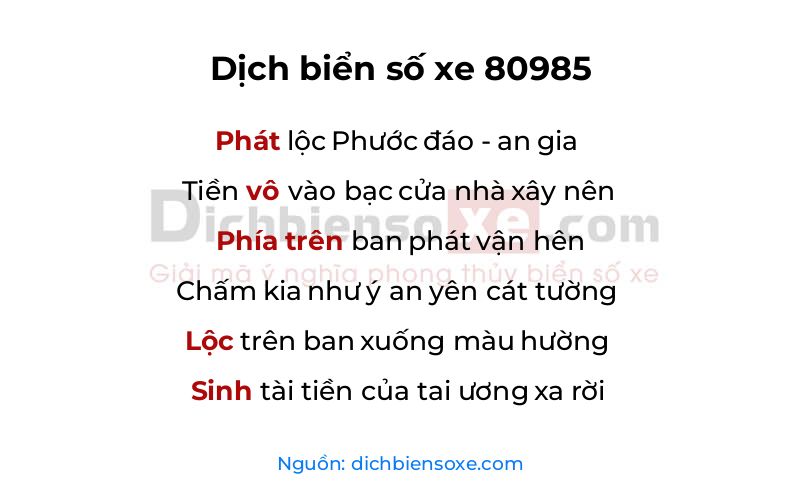 Dịch thơ biển số 80985