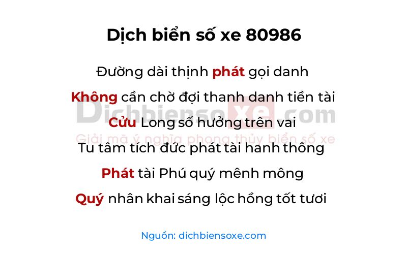 Dịch thơ biển số 80986