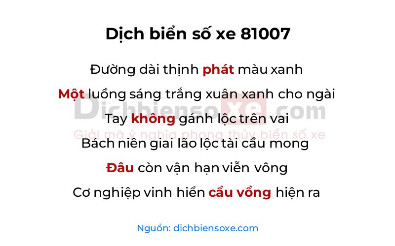 Dịch thơ biển số 81007