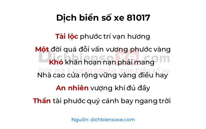 Dịch thơ biển số 81017