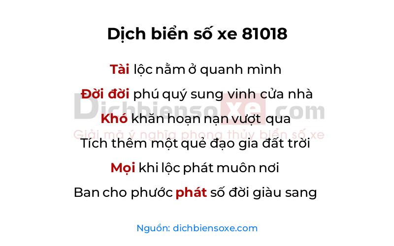 Dịch thơ biển số 81018