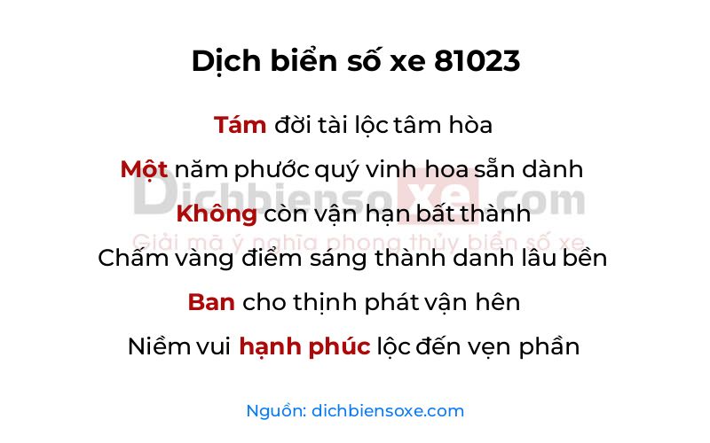 Dịch thơ biển số 81023