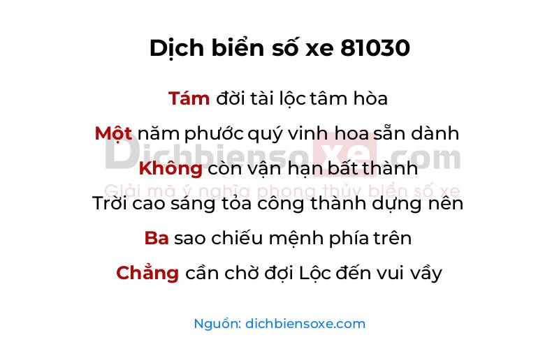 Dịch thơ biển số 81030
