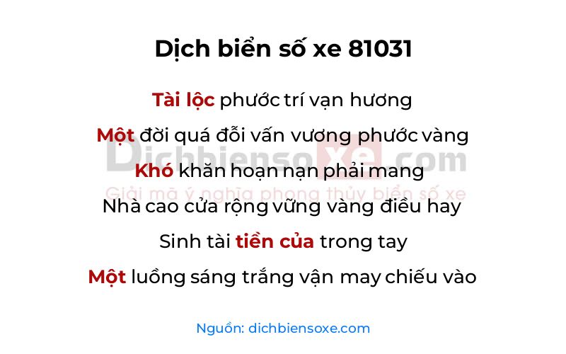 Dịch thơ biển số 81031
