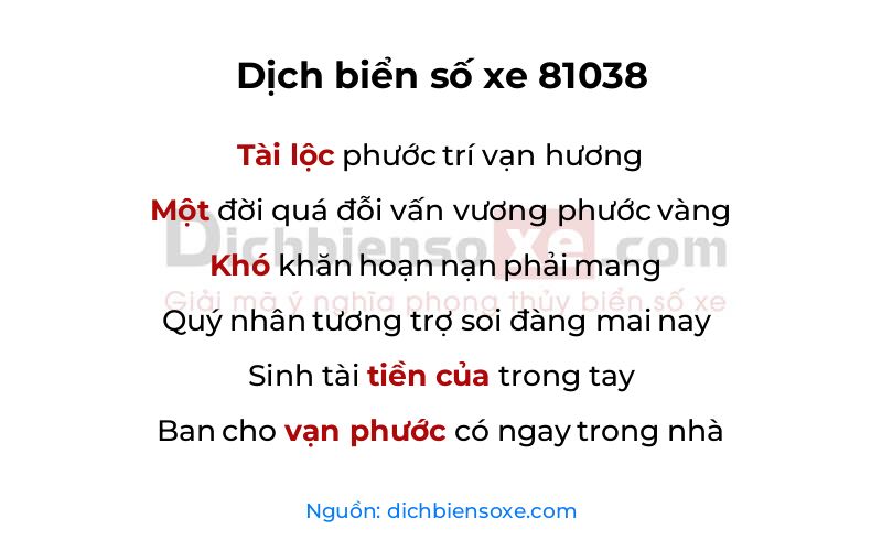 Dịch thơ biển số 81038