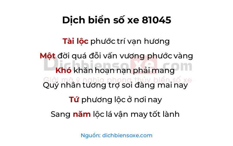 Dịch thơ biển số 81045