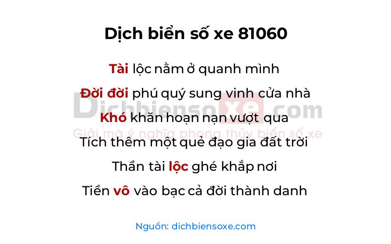 Dịch thơ biển số 81060