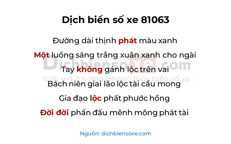 Dịch thơ biển số 81063