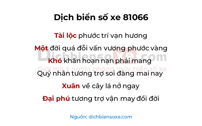 Dịch thơ biển số 81066