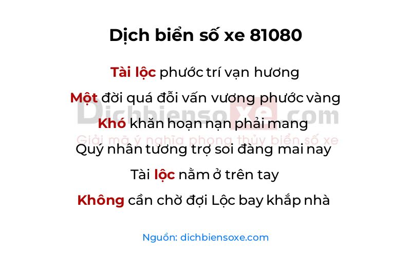 Dịch thơ biển số 81080