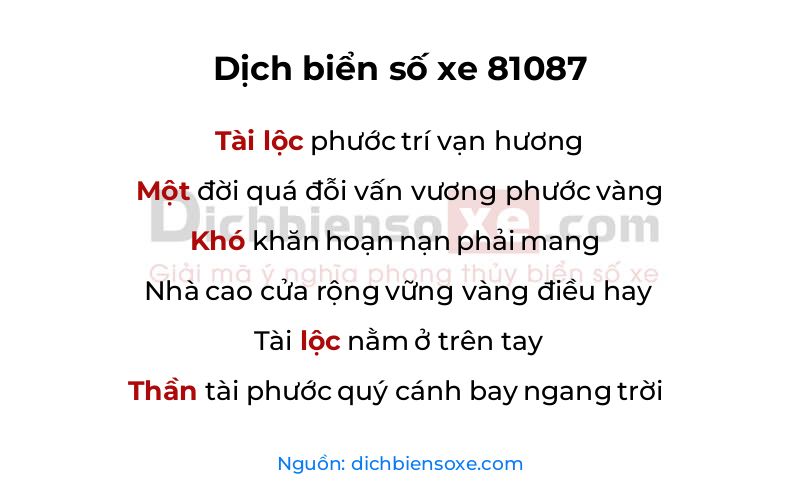 Dịch thơ biển số 81087