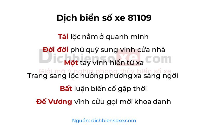 Dịch thơ biển số 81109