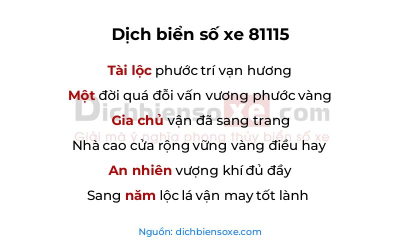 Dịch thơ biển số 81115