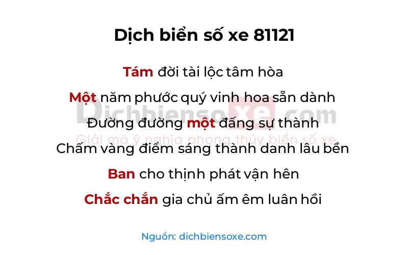 Dịch thơ biển số 81121