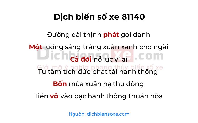 Dịch thơ biển số 81140