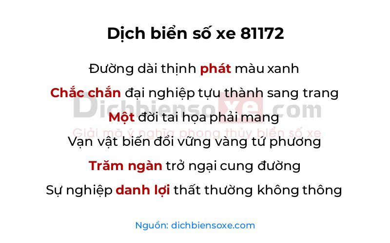 Dịch thơ biển số 81172