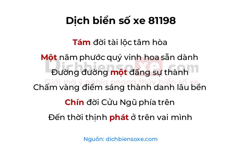 Dịch thơ biển số 81198