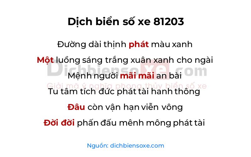Dịch thơ biển số 81203