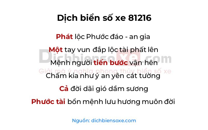 Dịch thơ biển số 81216