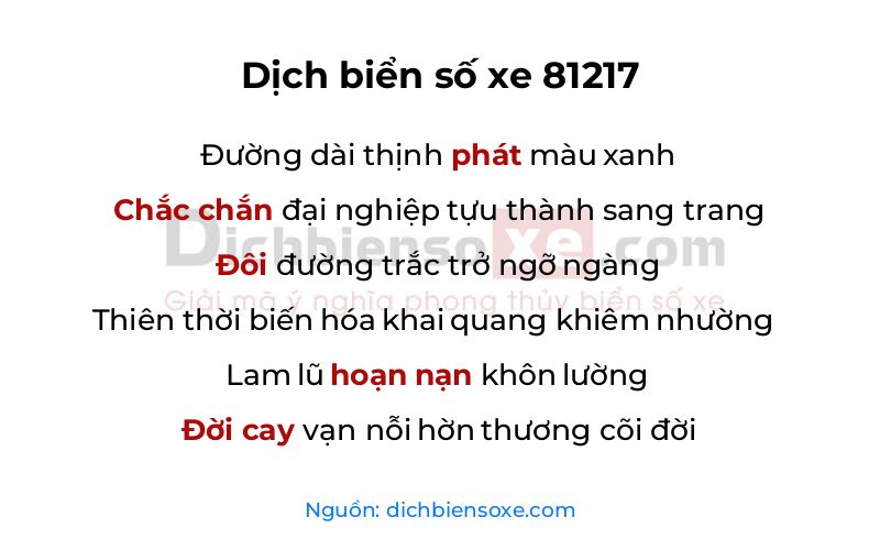 Dịch thơ biển số 81217