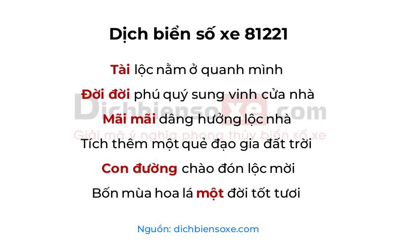 Dịch thơ biển số 81221
